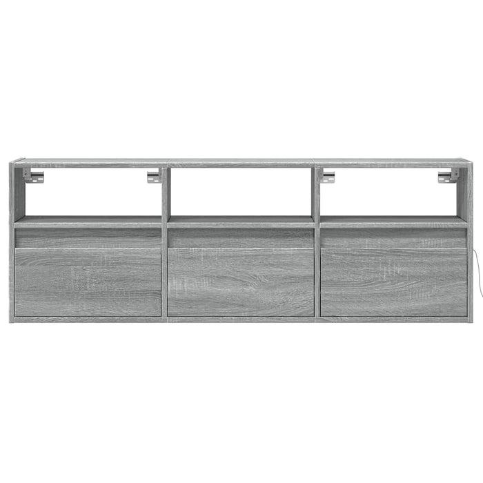 Comodă TV de perete cu lumini LED, gri sonoma, 130x31x45 cm WALTI