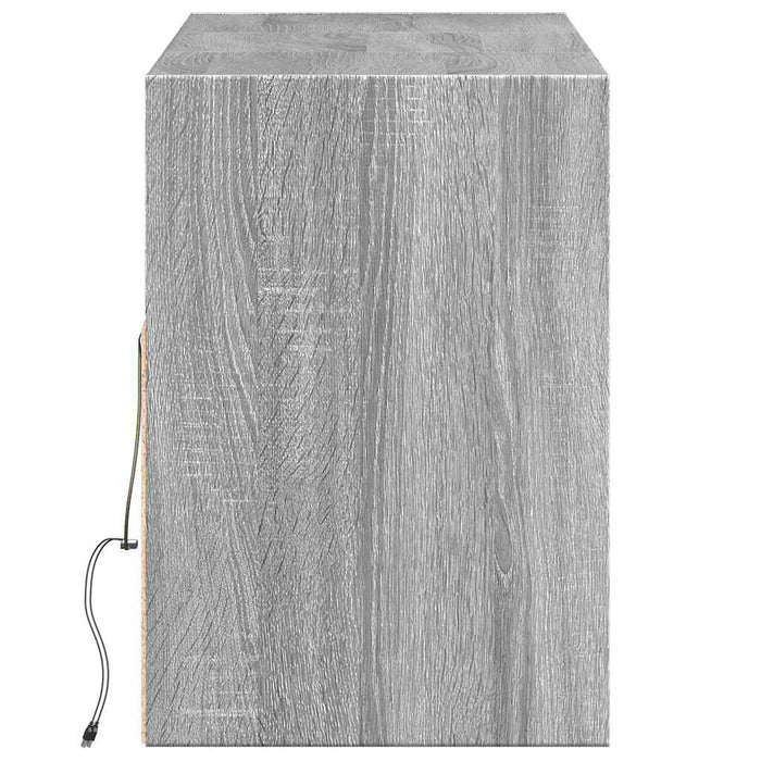 Comodă TV de perete cu lumini LED, gri sonoma, 130x31x45 cm WALTI