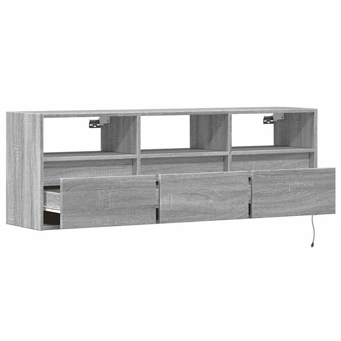 Comodă TV de perete cu lumini LED, gri sonoma, 130x31x45 cm WALTI
