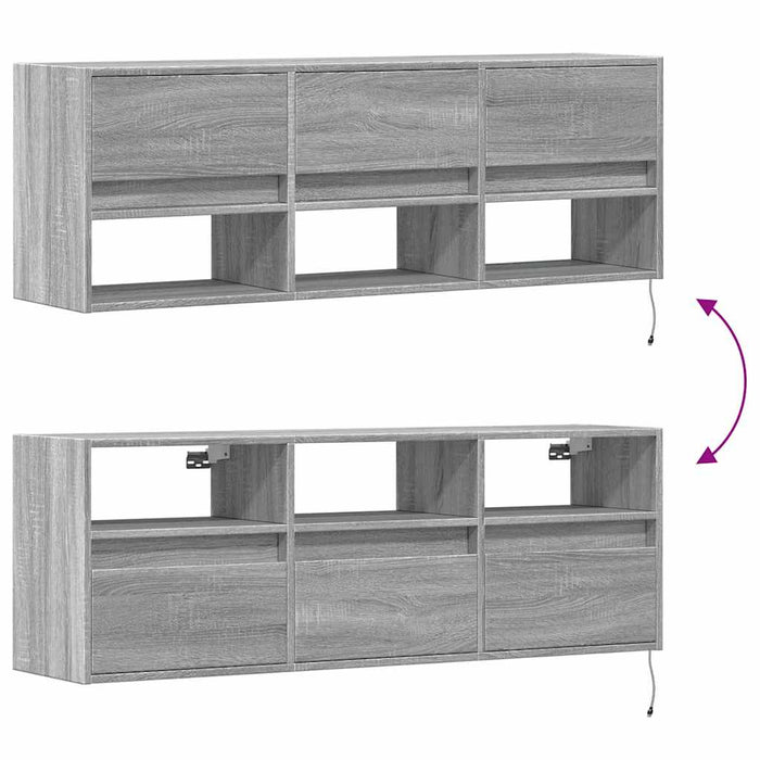 Comodă TV de perete cu lumini LED, gri sonoma, 130x31x45 cm WALTI