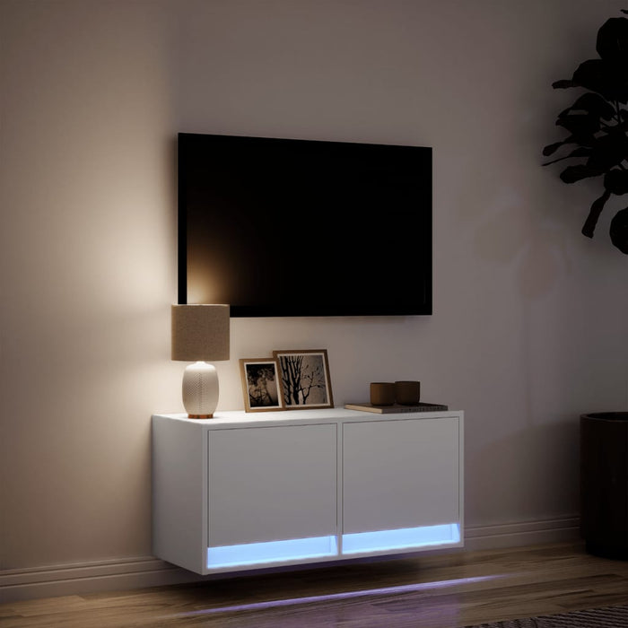 Comodă TV de perete cu lumini LED, alb, 80x31x38 cm - WALTI WALTI