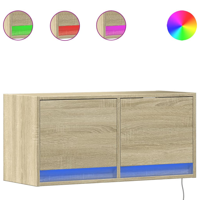 Comodă TV de perete cu lumini LED, stejar sonoma, 80x31x38 cm - WALTI WALTI