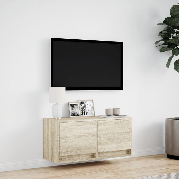 Comodă TV de perete cu lumini LED, stejar sonoma, 80x31x38 cm - WALTI WALTI