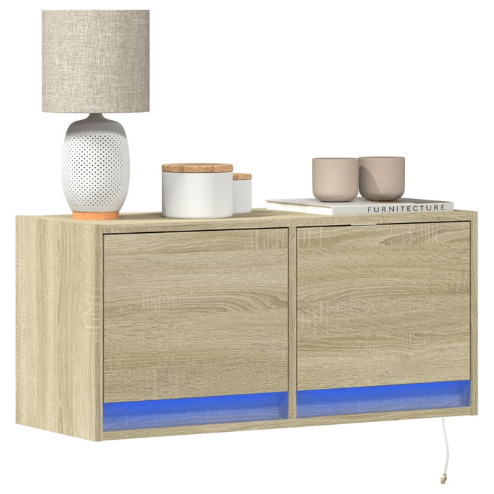 Comodă TV de perete cu lumini LED, stejar sonoma, 80x31x38 cm - WALTI WALTI