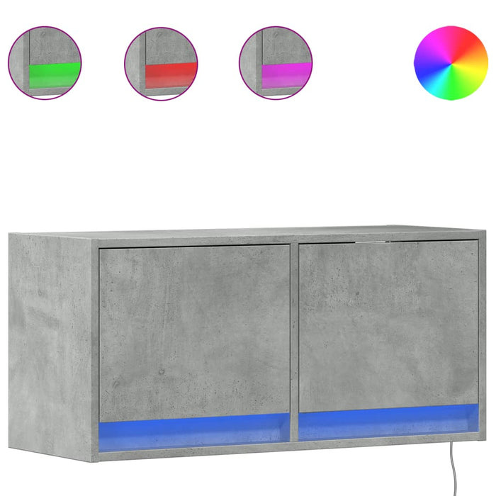 Comodă TV de perete cu lumini LED, gri beton, 80x31x38 cm - WALTI WALTI