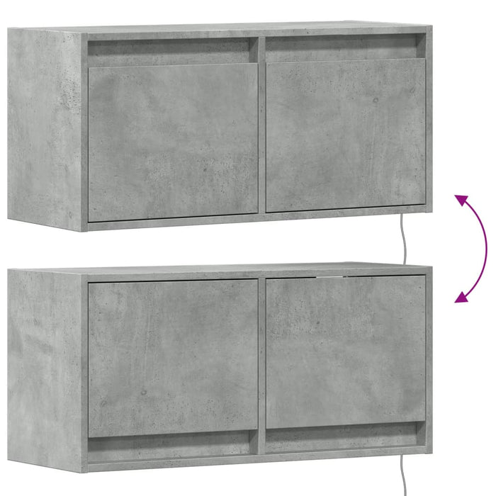 Comodă TV de perete cu lumini LED, gri beton, 80x31x38 cm - WALTI WALTI
