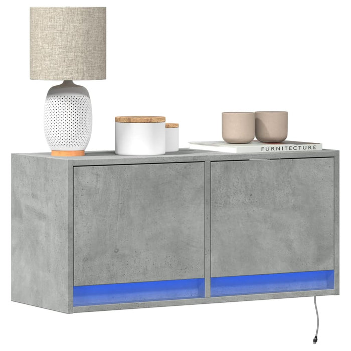 Comodă TV de perete cu lumini LED, gri beton, 80x31x38 cm - WALTI WALTI