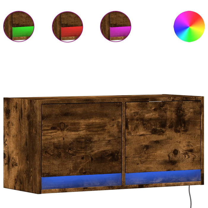 Comodă TV de perete cu lumini LED, stejar fumuriu, 80x31x38 cm - WALTI WALTI