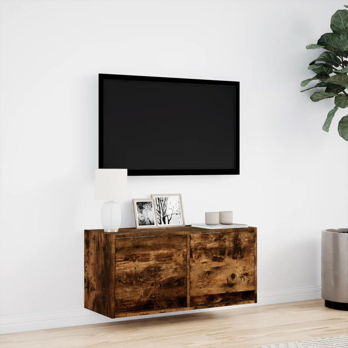 Comodă TV de perete cu lumini LED, stejar fumuriu, 80x31x38 cm - WALTI WALTI