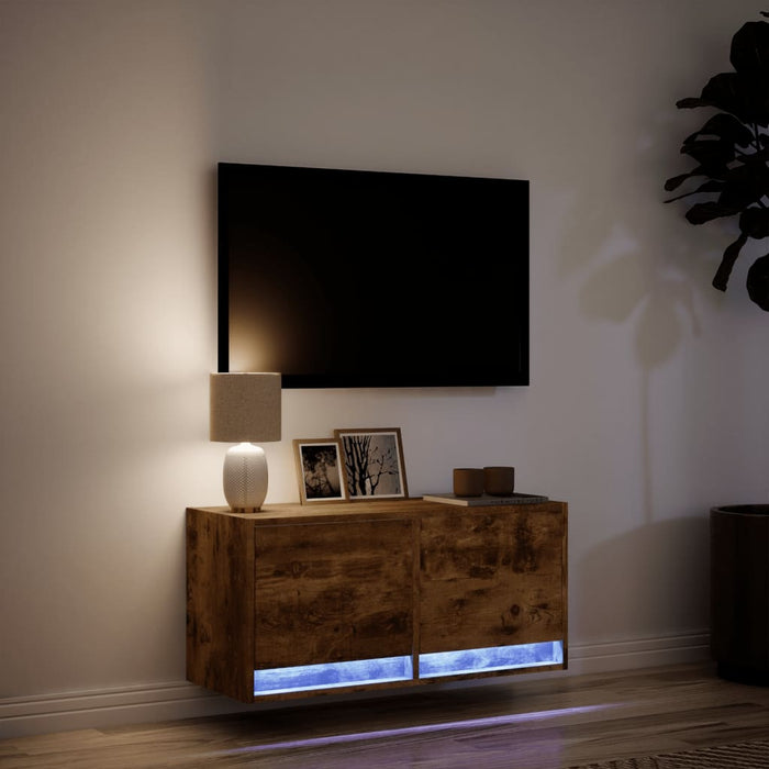 Comodă TV de perete cu lumini LED, stejar fumuriu, 80x31x38 cm - WALTI WALTI