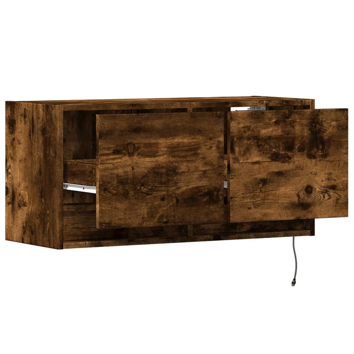 Comodă TV de perete cu lumini LED, stejar fumuriu, 80x31x38 cm - WALTI WALTI