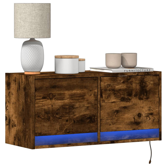 Comodă TV de perete cu lumini LED, stejar fumuriu, 80x31x38 cm - WALTI WALTI