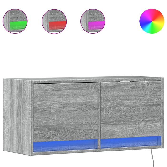 Comodă TV de perete cu lumini LED, gri sonoma, 80x31x38 cm - WALTI WALTI