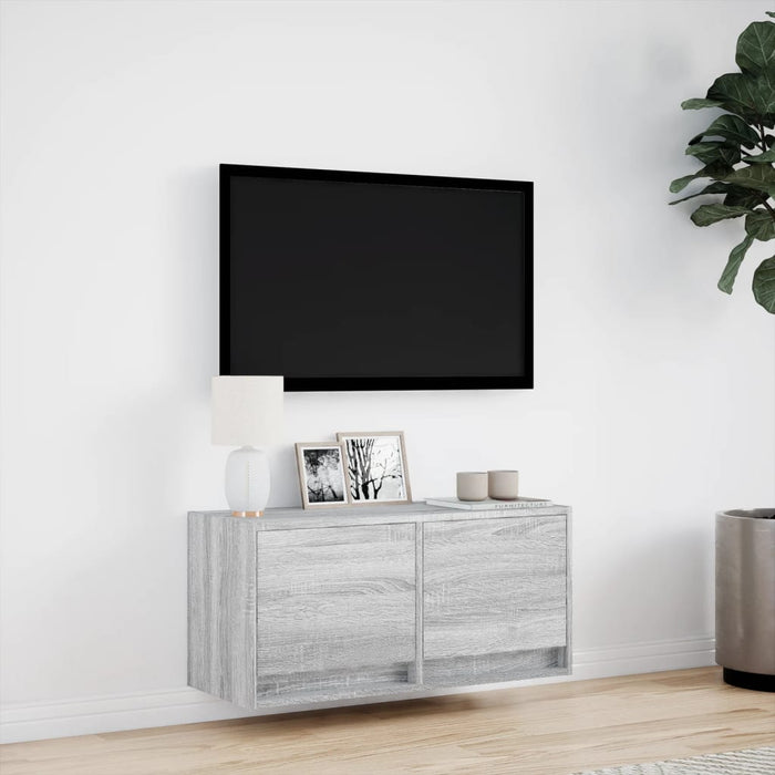 Comodă TV de perete cu lumini LED, gri sonoma, 80x31x38 cm - WALTI WALTI