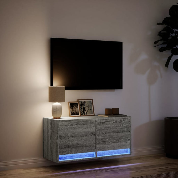 Comodă TV de perete cu lumini LED, gri sonoma, 80x31x38 cm - WALTI WALTI