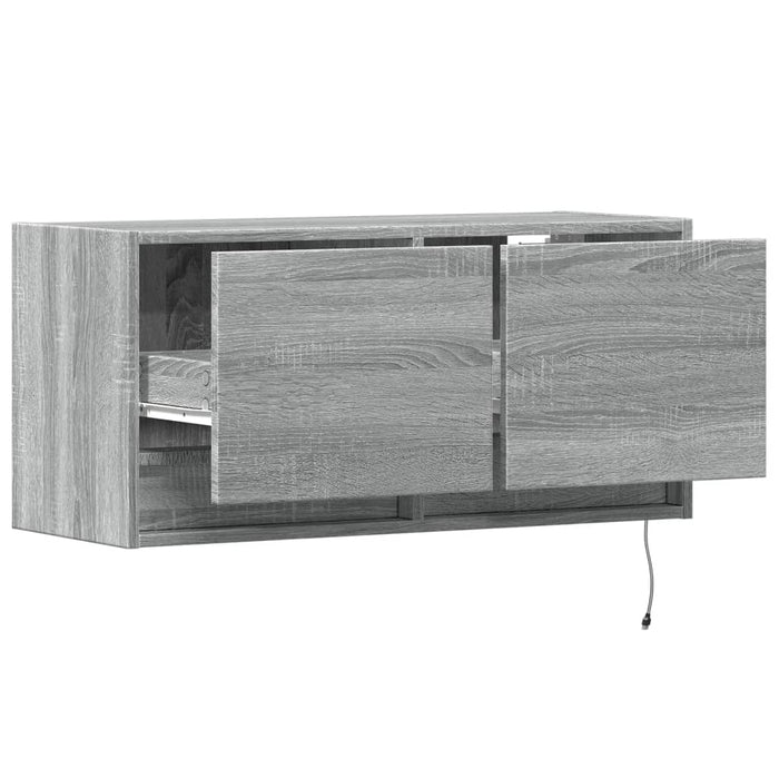 Comodă TV de perete cu lumini LED, gri sonoma, 80x31x38 cm - WALTI WALTI