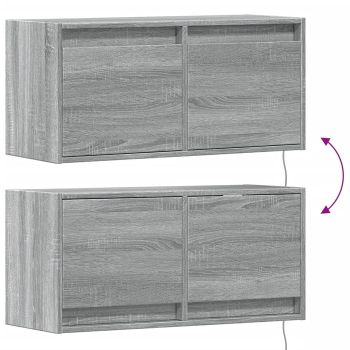 Comodă TV de perete cu lumini LED, gri sonoma, 80x31x38 cm - WALTI WALTI