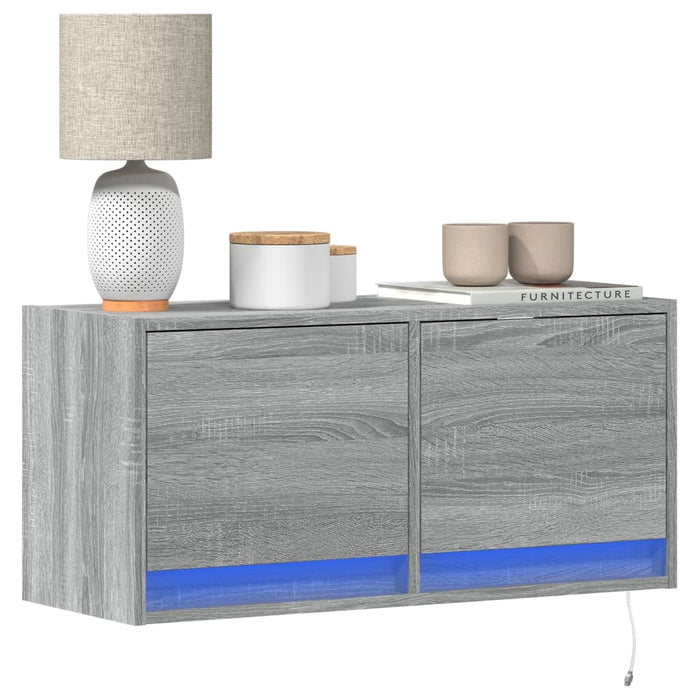 Comodă TV de perete cu lumini LED, gri sonoma, 80x31x38 cm - WALTI WALTI