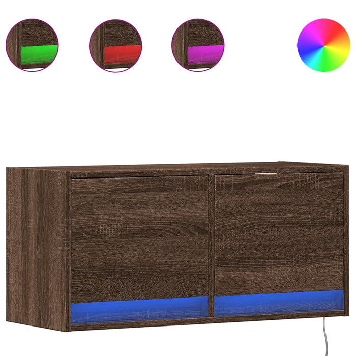 Comodă TV de perete cu lumini LED, stejar maro, 80x31x38 cm - WALTI WALTI
