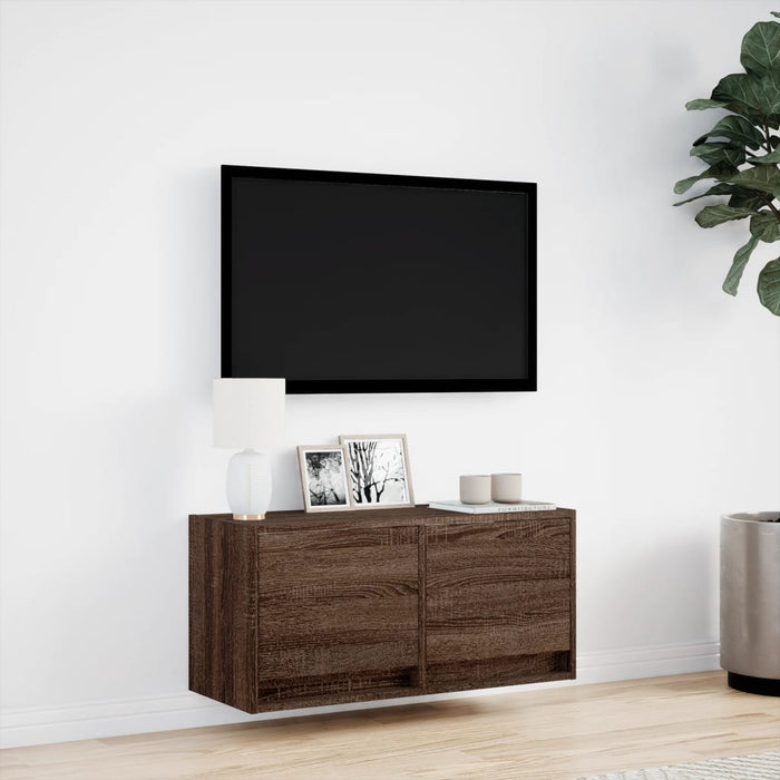 Comodă TV de perete cu lumini LED, stejar maro, 80x31x38 cm - WALTI WALTI