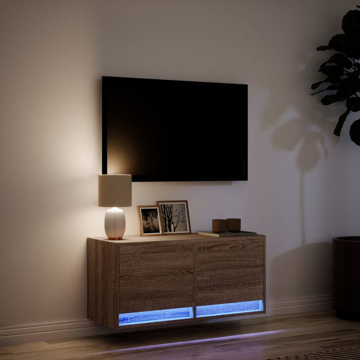 Comodă TV de perete cu lumini LED, stejar maro, 80x31x38 cm - WALTI WALTI