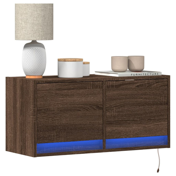 Comodă TV de perete cu lumini LED, stejar maro, 80x31x38 cm - WALTI WALTI