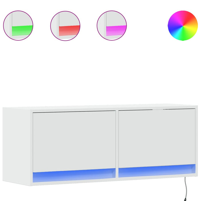 Comodă TV de perete cu lumini LED, alb, 100x31x38 cm - WALTI WALTI