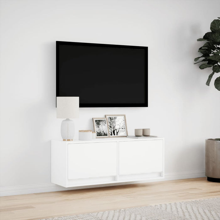 Comodă TV de perete cu lumini LED, alb, 100x31x38 cm - WALTI WALTI