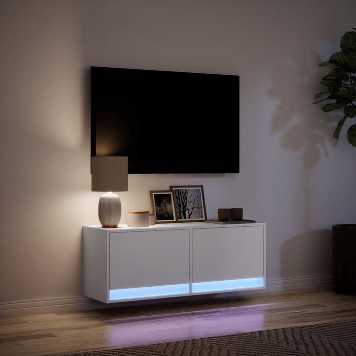 Comodă TV de perete cu lumini LED, alb, 100x31x38 cm - WALTI WALTI