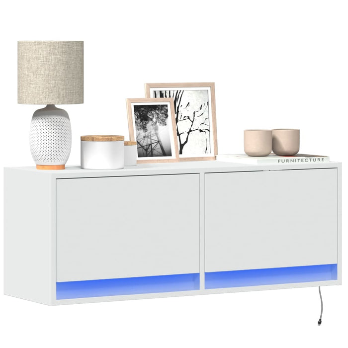Comodă TV de perete cu lumini LED, alb, 100x31x38 cm - WALTI WALTI
