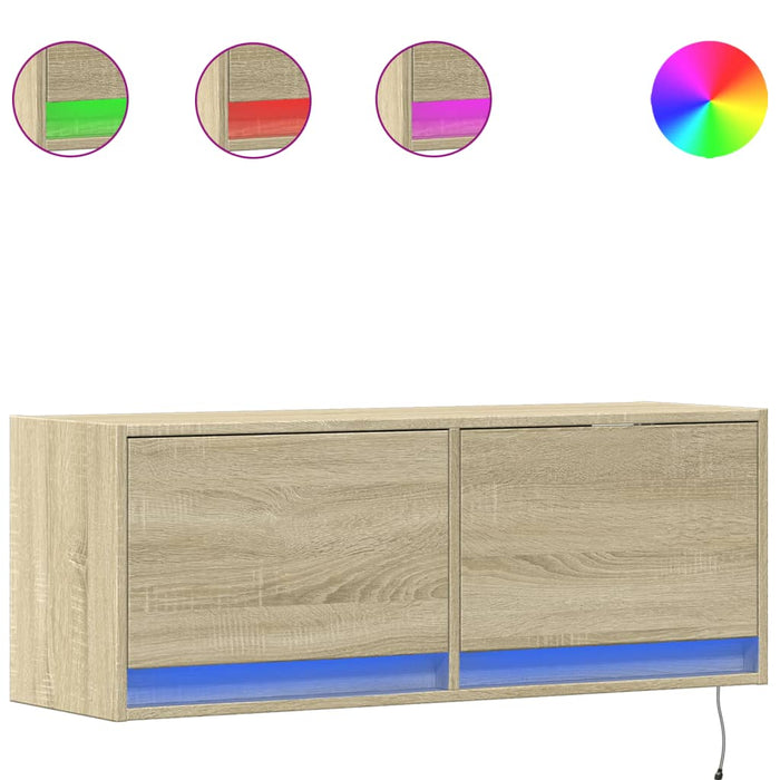 Comodă TV de perete cu lumini LED, stejar sonoma, 100x31x38 cm - WALTI WALTI