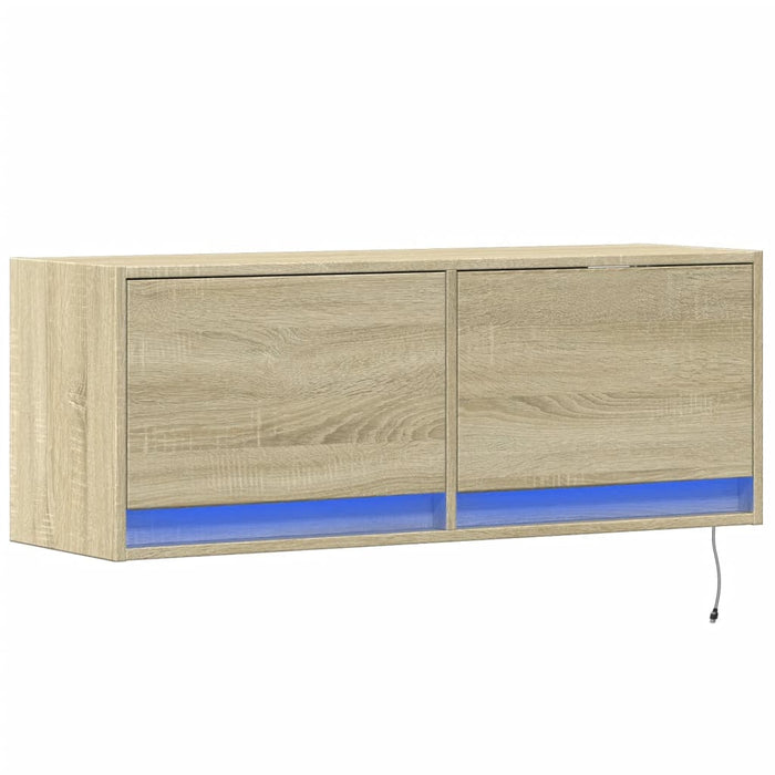 Comodă TV de perete cu lumini LED, stejar sonoma, 100x31x38 cm - WALTI WALTI