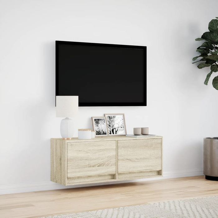 Comodă TV de perete cu lumini LED, stejar sonoma, 100x31x38 cm - WALTI WALTI