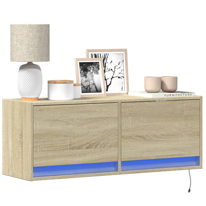 Comodă TV de perete cu lumini LED, stejar sonoma, 100x31x38 cm - WALTI WALTI