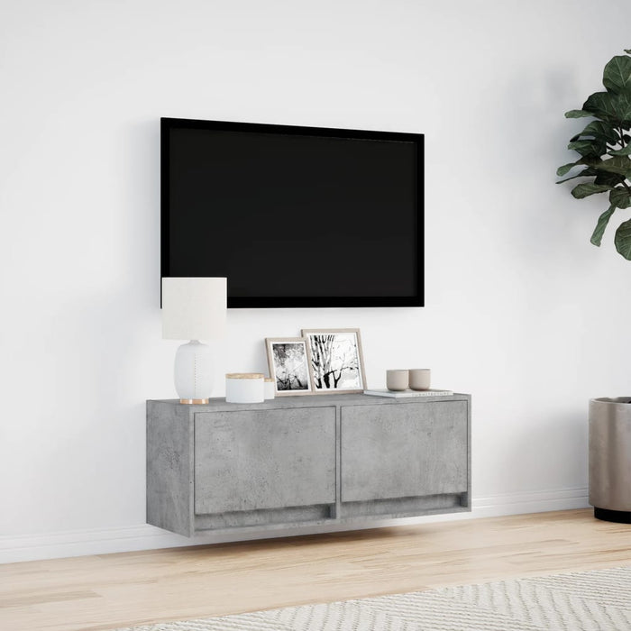 Comodă TV de perete cu lumini LED, gri beton, 100x31x38 cm - WALTI WALTI