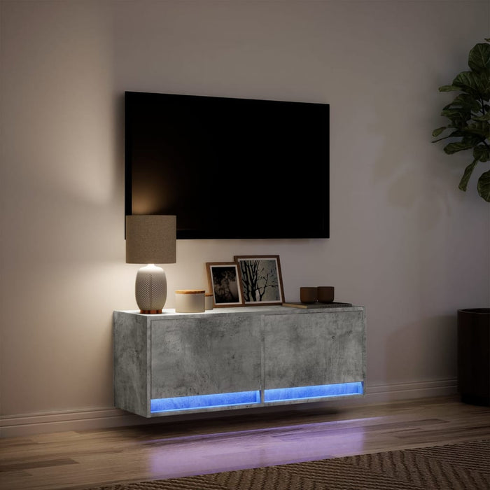 Comodă TV de perete cu lumini LED, gri beton, 100x31x38 cm - WALTI WALTI