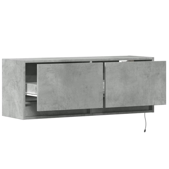 Comodă TV de perete cu lumini LED, gri beton, 100x31x38 cm - WALTI WALTI