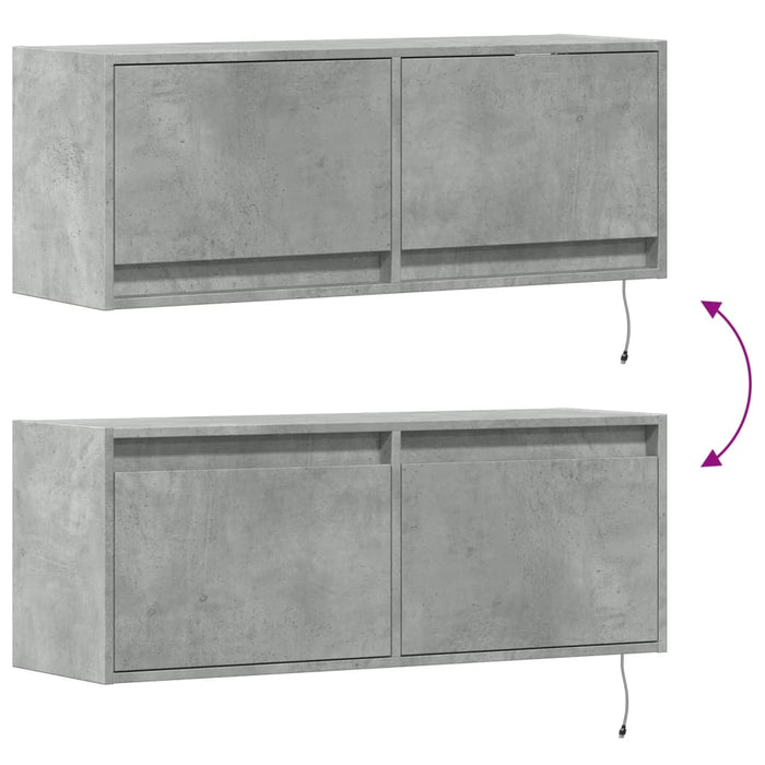 Comodă TV de perete cu lumini LED, gri beton, 100x31x38 cm - WALTI WALTI