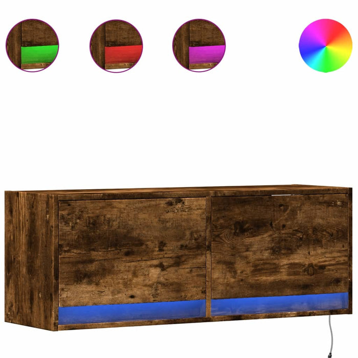 Comodă TV de perete cu lumini LED, stejar fumuriu, 100x31x38 cm - WALTI WALTI