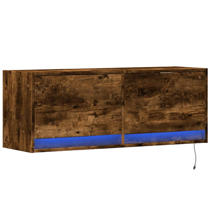 Comodă TV de perete cu lumini LED, stejar fumuriu, 100x31x38 cm - WALTI WALTI