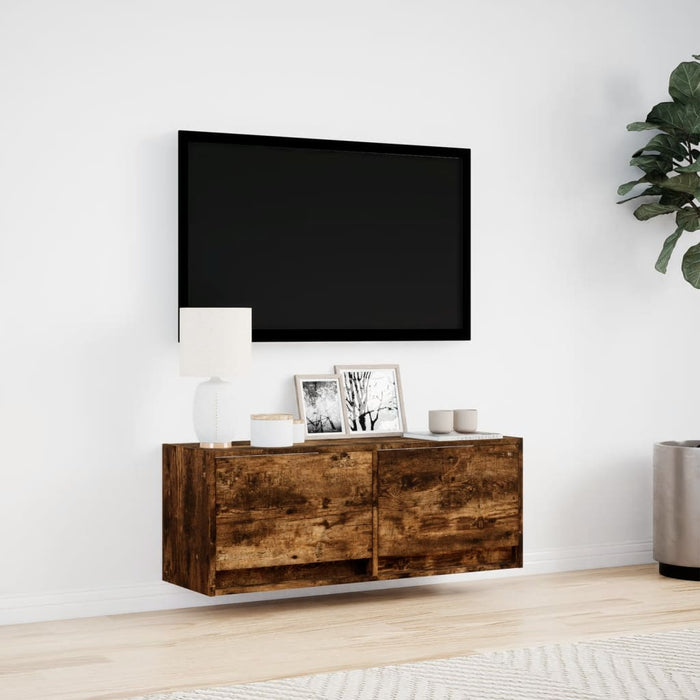 Comodă TV de perete cu lumini LED, stejar fumuriu, 100x31x38 cm - WALTI WALTI