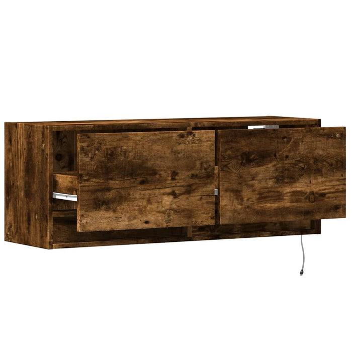 Comodă TV de perete cu lumini LED, stejar fumuriu, 100x31x38 cm - WALTI WALTI