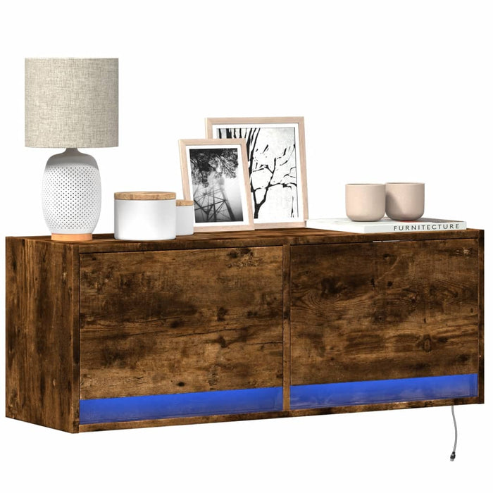 Comodă TV de perete cu lumini LED, stejar fumuriu, 100x31x38 cm - WALTI WALTI