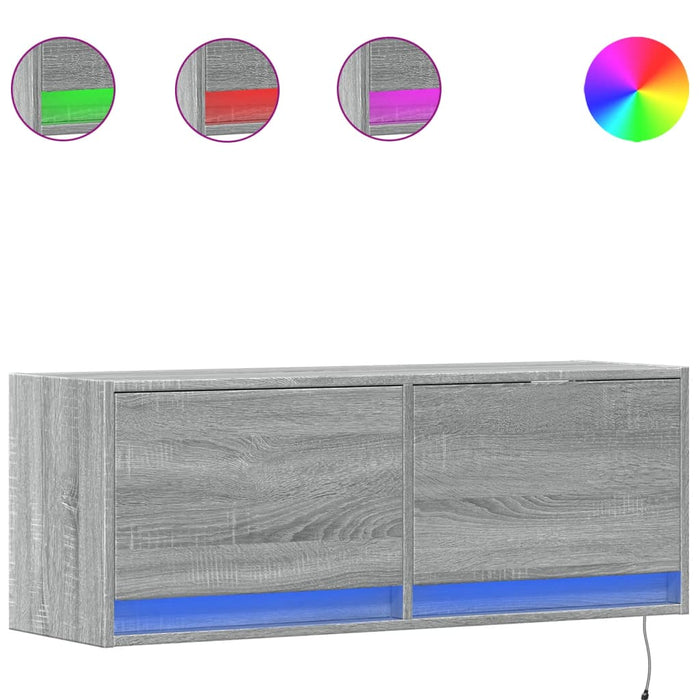 Comodă TV de perete cu lumini LED, gri sonoma, 100x31x38 cm - WALTI WALTI