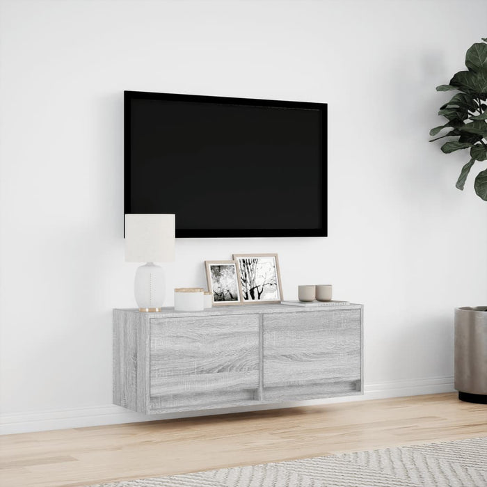 Comodă TV de perete cu lumini LED, gri sonoma, 100x31x38 cm - WALTI WALTI