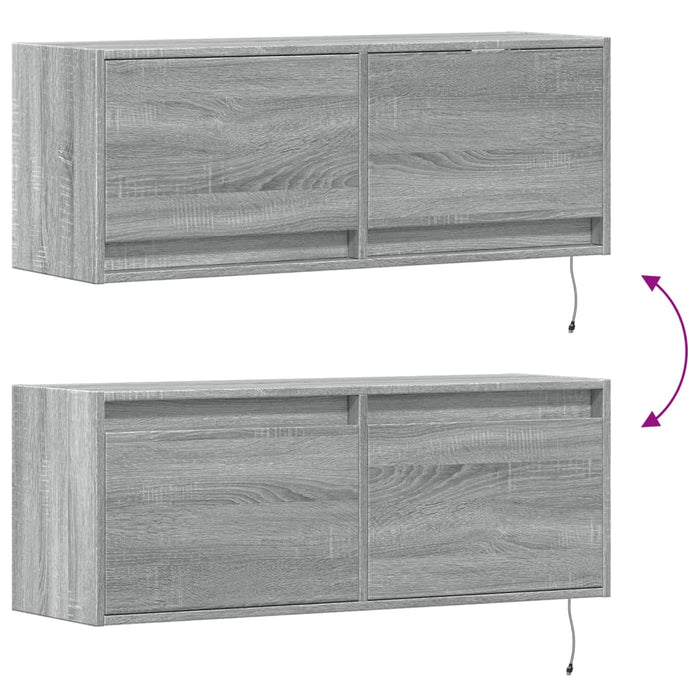 Comodă TV de perete cu lumini LED, gri sonoma, 100x31x38 cm - WALTI WALTI