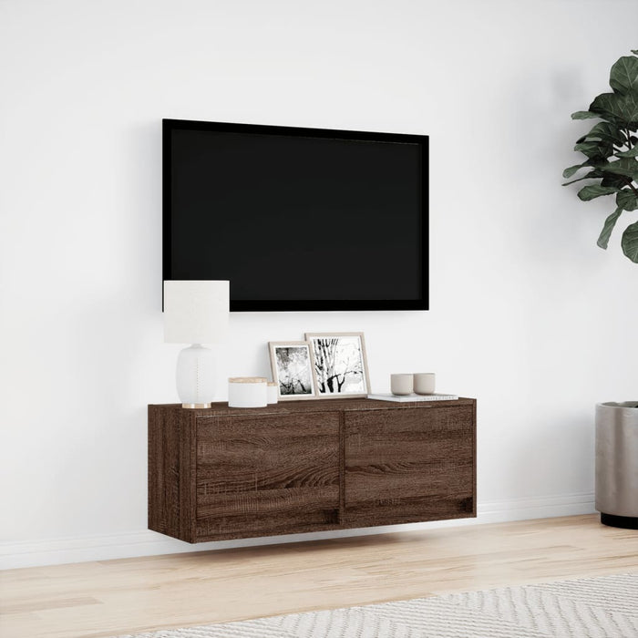 Comodă TV de perete cu lumini LED, stejar maro, 100x31x38 cm - WALTI WALTI