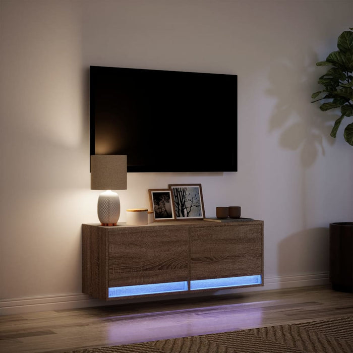 Comodă TV de perete cu lumini LED, stejar maro, 100x31x38 cm - WALTI WALTI