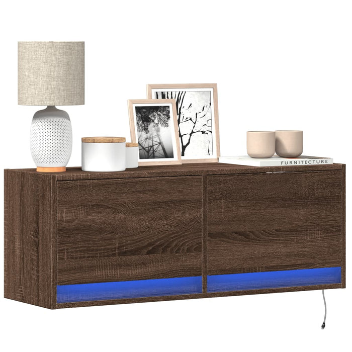 Comodă TV de perete cu lumini LED, stejar maro, 100x31x38 cm - WALTI WALTI