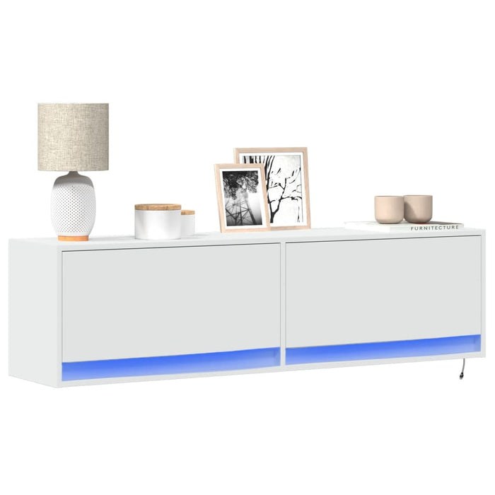 Dulap TV de perete cu lumini LED, alb, 140x31x38 cm - WALTI WALTI
